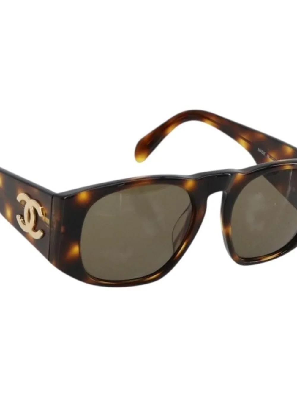 CHANEL Sunglasses Plastic Brown Gold CC Auth yk20489M